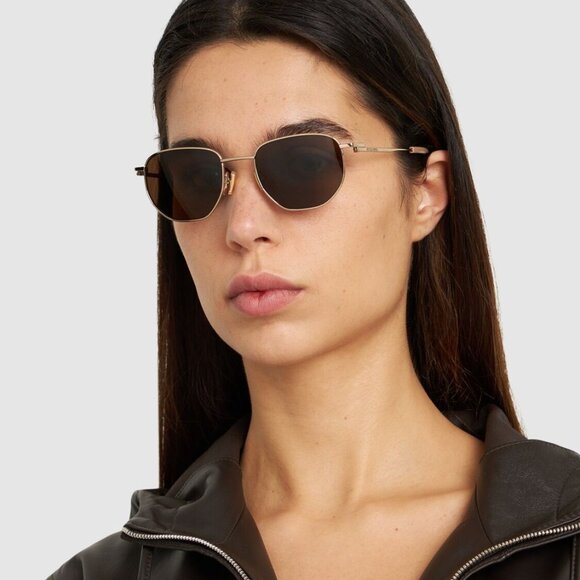 Bottega Veneta Women Sunglasses Gold Dark Brown Split Panthos BV1301S 002 NEW - Picture 13 of 17